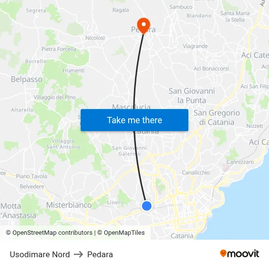 Usodimare Nord to Pedara map