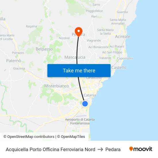 Acquicella Porto Officina Ferroviaria Nord to Pedara map