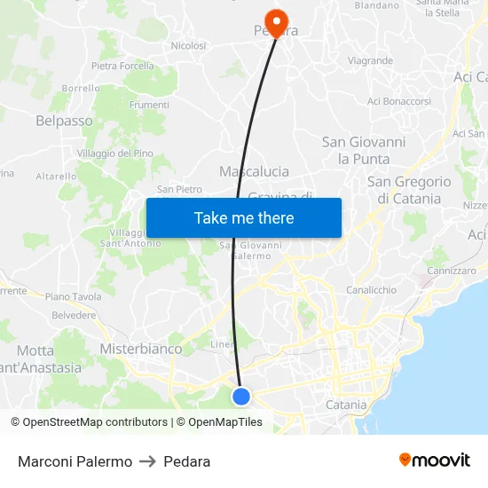 Marconi Palermo to Pedara map