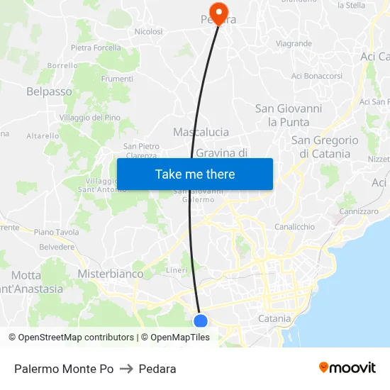 Palermo Monte Po to Pedara map