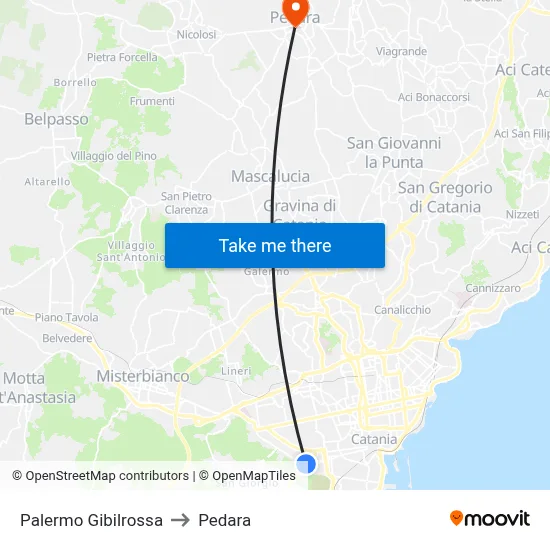 Palermo Gibilrossa to Pedara map