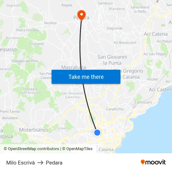 Milo Escrivà to Pedara map