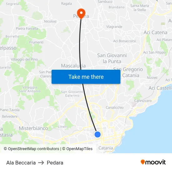 Ala Beccaria to Pedara map