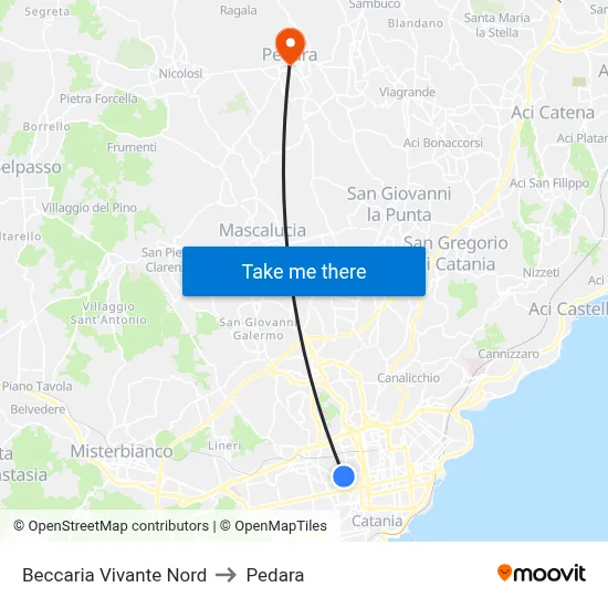 Beccaria Vivante Nord to Pedara map