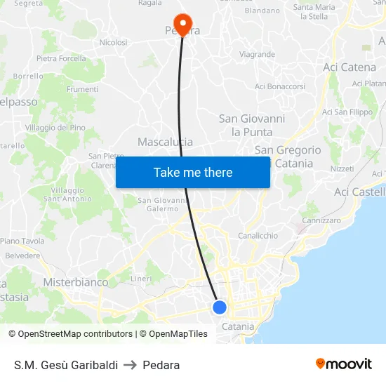 S.M. Gesù Garibaldi to Pedara map
