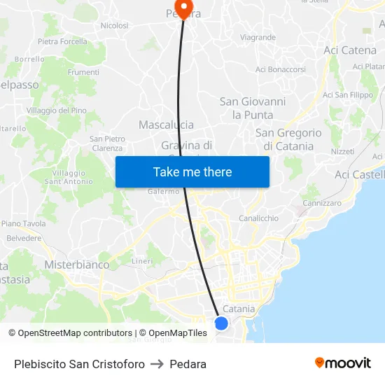 Plebiscito San Cristoforo to Pedara map