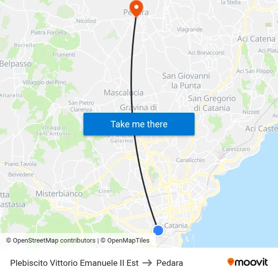 Plebiscito Vittorio Emanuele II Est to Pedara map