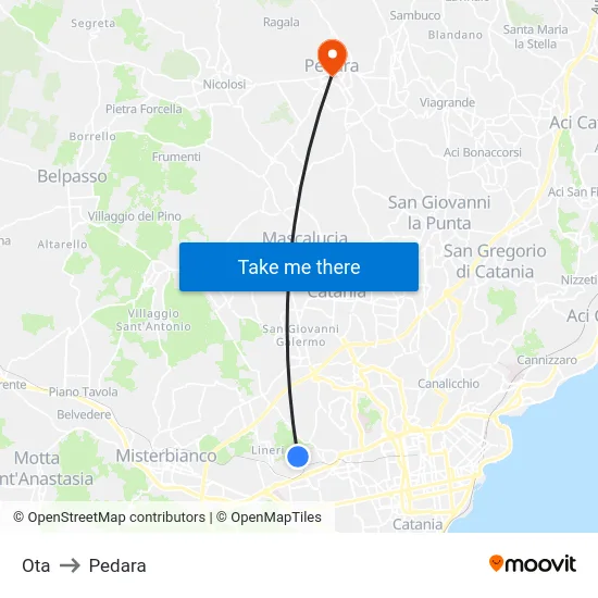 Ota to Pedara map