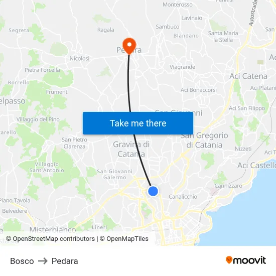 Bosco to Pedara map