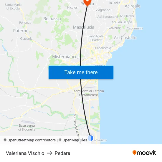 Valeriana Vischio to Pedara map