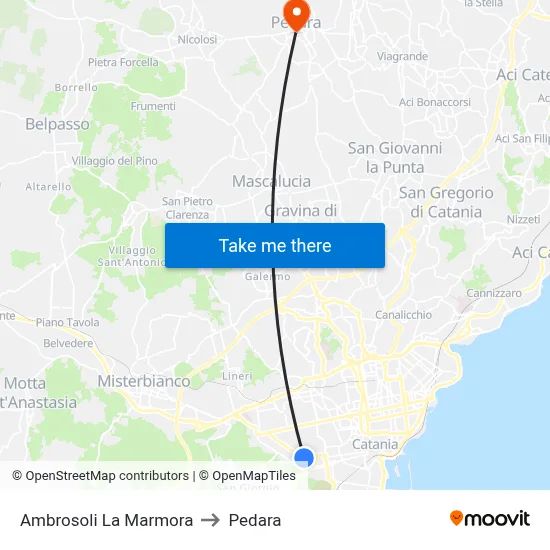 Ambrosoli La Marmora to Pedara map