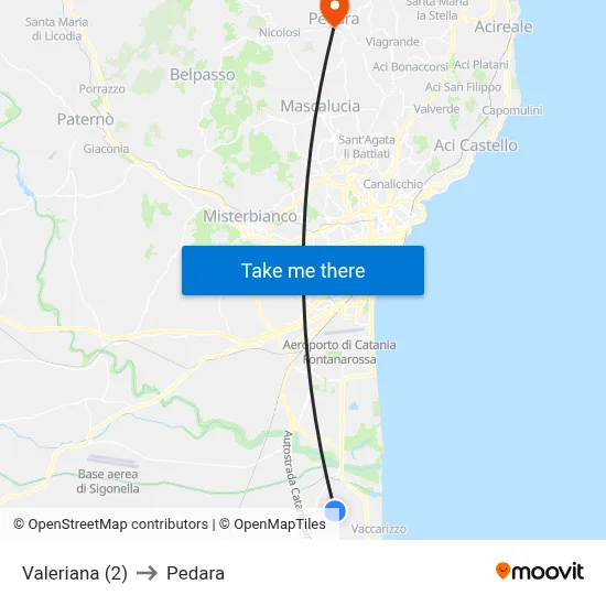 Valeriana (2) to Pedara map