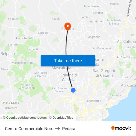 Centro Commerciale Nord to Pedara map