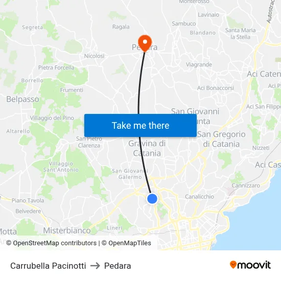 Carrubella Pacinotti to Pedara map