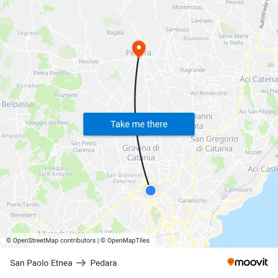 San Paolo Etnea to Pedara map