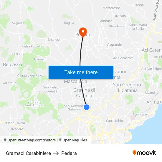 Gramsci Carabiniere to Pedara map