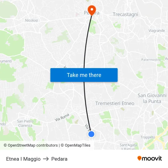 Etnea I Maggio to Pedara map