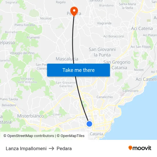 Lanza Impallomeni to Pedara map