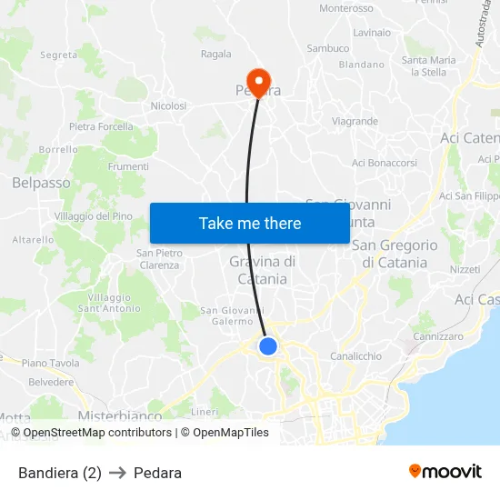Bandiera (2) to Pedara map
