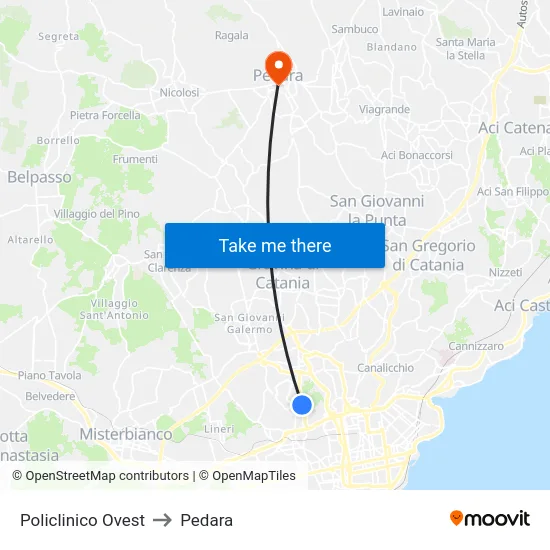 Policlinico Ovest to Pedara map