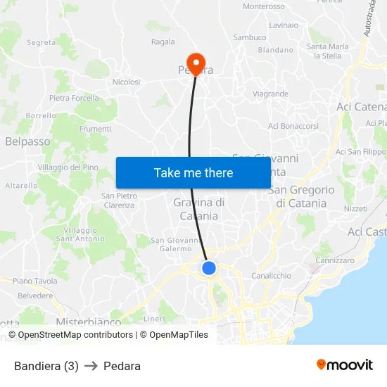 Bandiera (3) to Pedara map