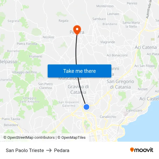 San Paolo Trieste to Pedara map