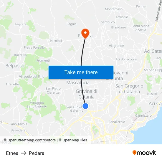 Etnea to Pedara map