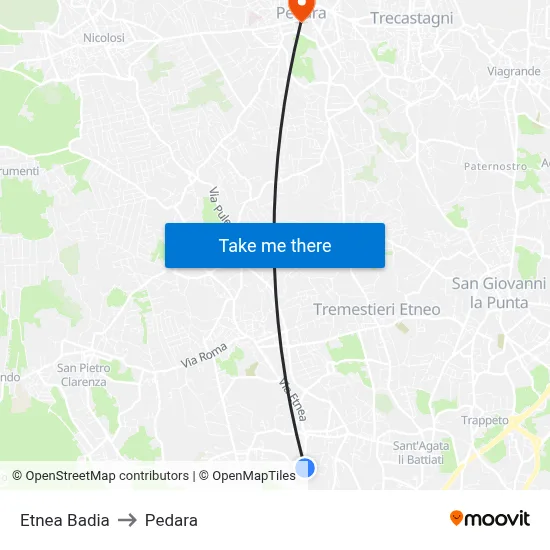 Etnea Badia to Pedara map