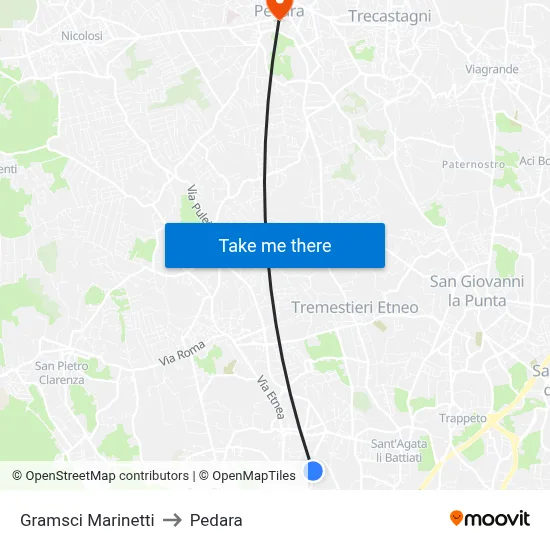 Gramsci Marinetti to Pedara map