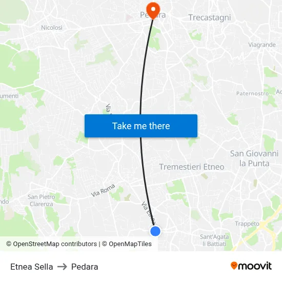 Etnea Sella to Pedara map