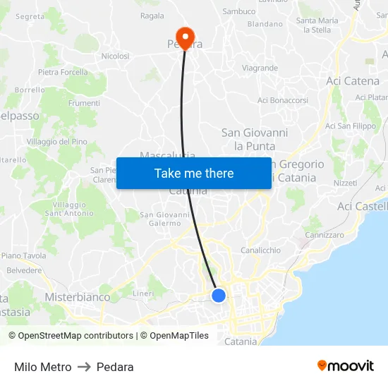 Milo Metro to Pedara map