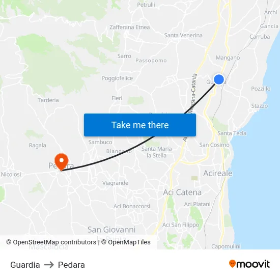 Guardia to Pedara map