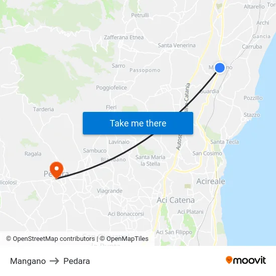 Mangano to Pedara map