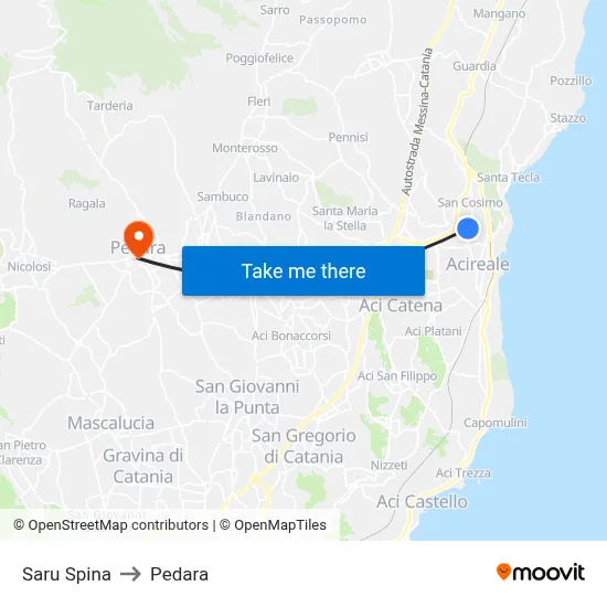 Saru Spina to Pedara map