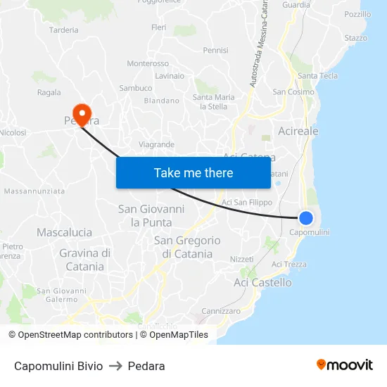 Capomulini Junction to Pedara map