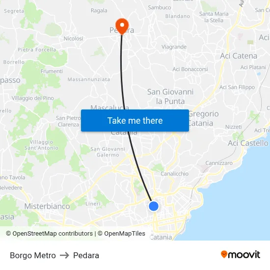 Borgo Metro to Pedara map
