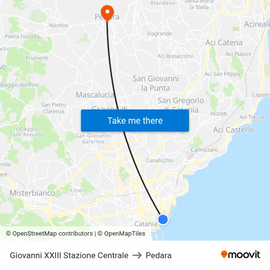 John XXIII Central Station to Pedara map