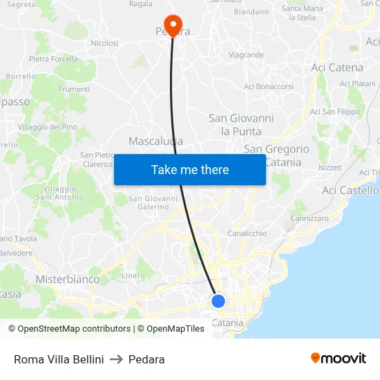 Roma Villa Bellini to Pedara map