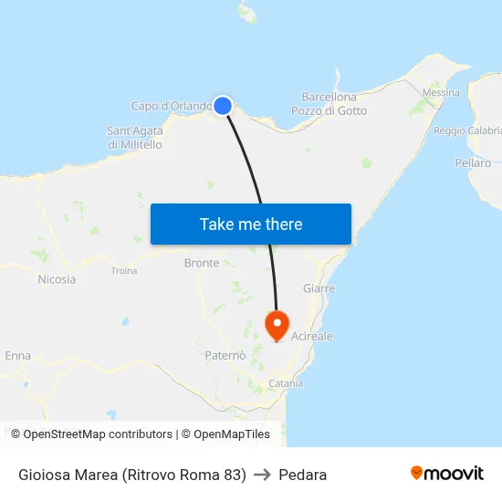 Gioiosa Marea (Roma 83 Meeting Point) to Pedara map