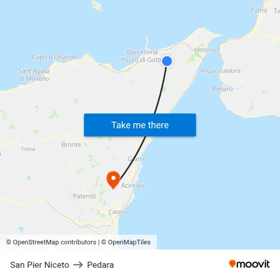San Pier Niceto to Pedara map