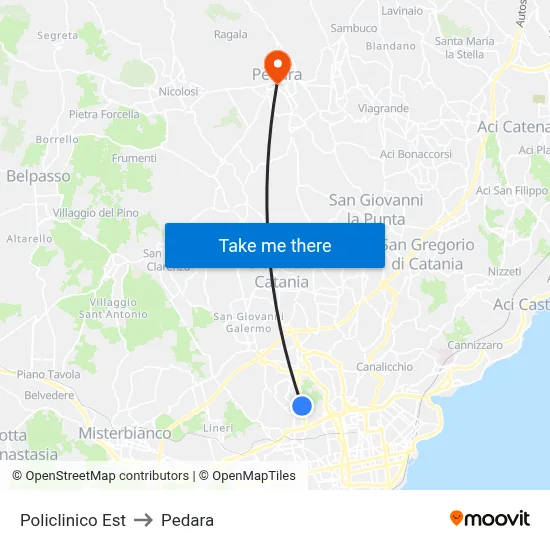 Policlinico Est to Pedara map