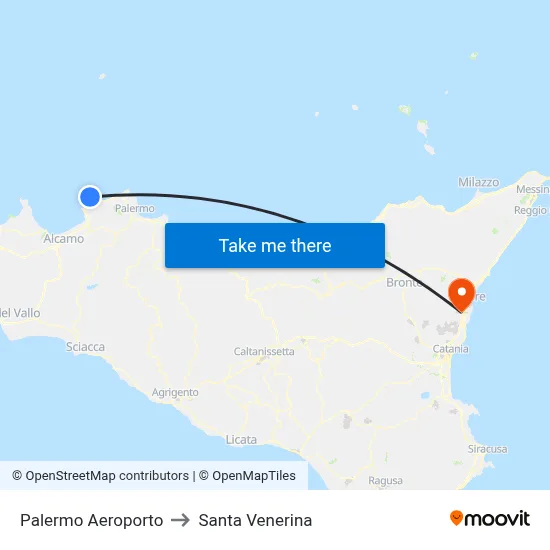 Palermo Airport to Santa Venerina map