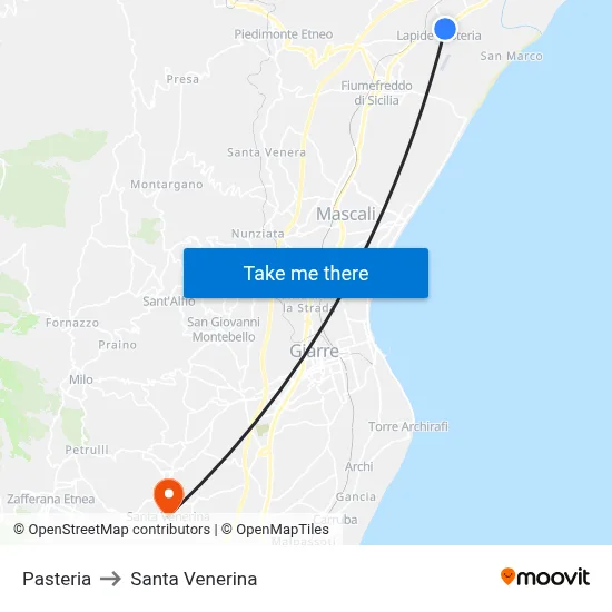 Pasteria to Santa Venerina map