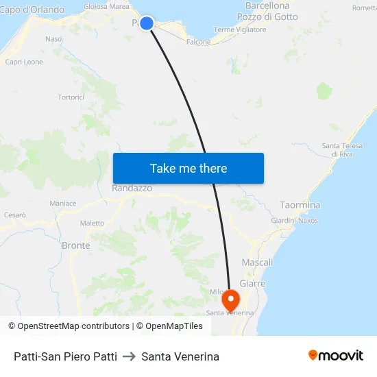 Patti-San Piero Patti to Santa Venerina map