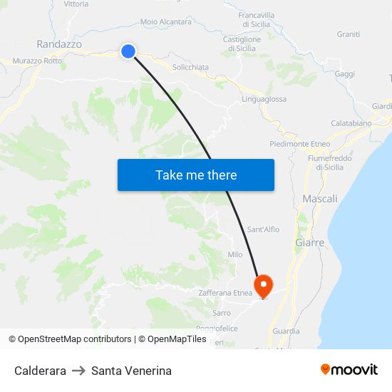 Calderara to Santa Venerina map