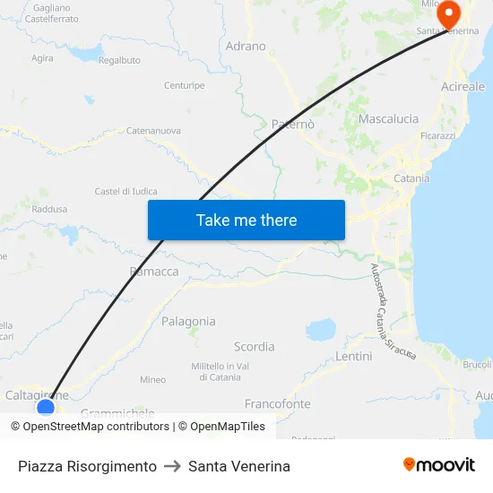 Risorgimento Square to Santa Venerina map