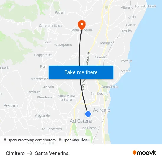Cemetery to Santa Venerina map
