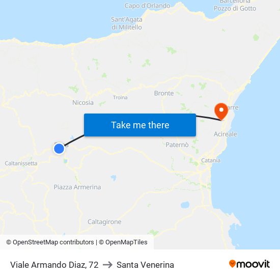 Viale Armando Diaz, 72 to Santa Venerina map