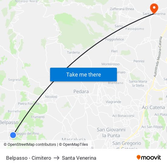 Belpasso - Cimitero to Santa Venerina map