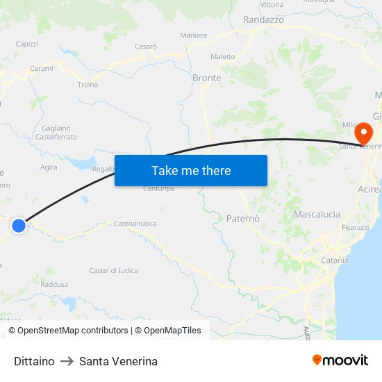 Dittaino to Santa Venerina map